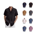 thumbnail image 1 of Cotton Linen Shirts for Men Summer Casual Short Sleeve Lightweight Button Down Collared Dress Shirt Workwear, 1 of 6