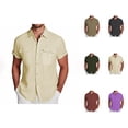 thumbnail image 1 of Cotton Linen Shirts for Men Summer Short Sleeve Button Down Collared Lightweight Business Casual Formal Work Shirts, 1 of 6