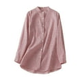 thumbnail image 1 of Cotton Linen Shirts for Women Button Down Long Sleeve Striped Tees Shirts Casual Loose Comfy Tunic Office Blouses, 1 of 4