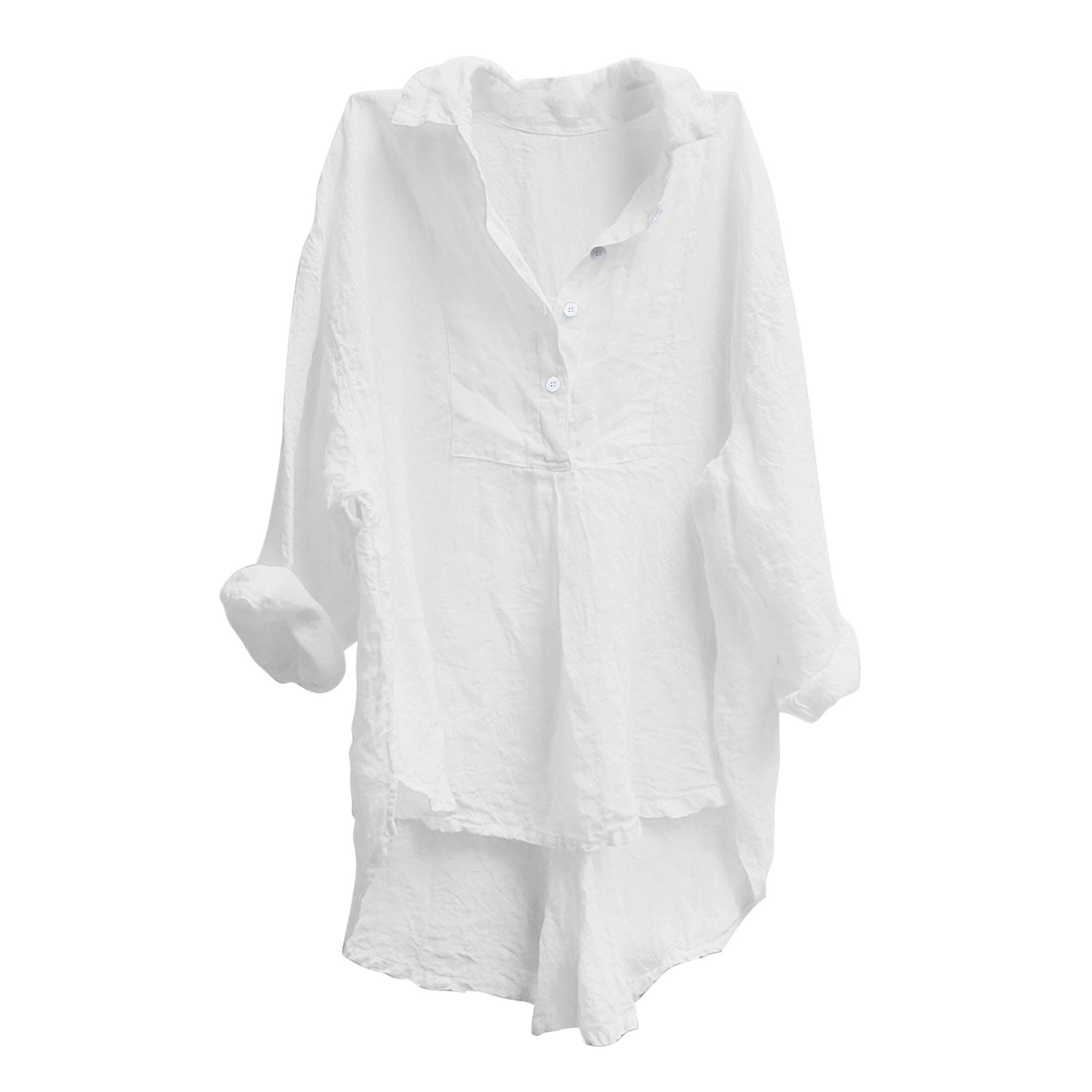 Cotton Linen Shirts for Women Buttons V Neck Long Sleeve Long Tops ...