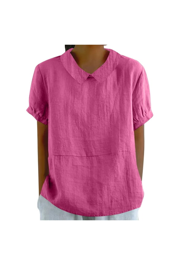 Cotton Linen Shirts for Women Summer Short Sleeve Casual Collared Work Blouse Tunic Tos, 2025 Under 10 Dollar Limited Time