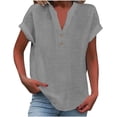thumbnail image 1 of Cotton Linen Shirts for women Summer Tops Short Sleeve Button Lapel V Neck T-Shirts Casual Tunic Top Loose Comfy Loose Solid Work Plain Blouse Tees, 1 of 4