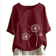 thumbnail image 1 of Cotton Linen Short Sleeve Tops for Women Casual Loose Cute Blouses Summer Fashion Dandelion Print Crew Neck Pullover, 1 of 5
