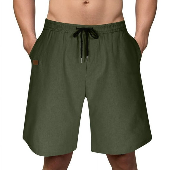 Cotton Linen Shorts for Mens Summer Lace-Up Elastic Waist Sweatpant Baggy Stretchy Wide Leg Shorts Hybrid Quick Dry Shorts Light Breathable Shorts Workout Running Gym Pants with Pockets