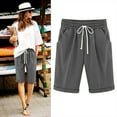 thumbnail image 1 of Cotton Linen Shorts for Women Elastic Waist Knee Length Shorts Loose Lounge Shorts with Drawstring Pockets Vmvidoty Summer Workout Casual Lounge Shorts Gray S, 1 of 3