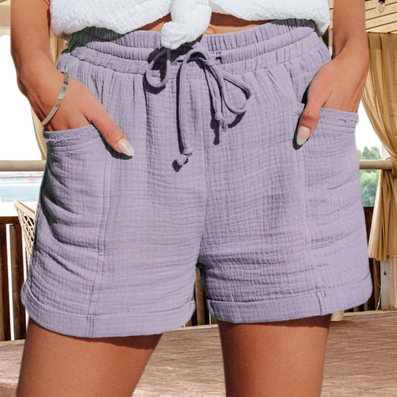 Cotton Linen Shorts for Women JIANLAI Women’s Short Pants Cute and Elegant, Large Size, Loose and Wide-Leg Short Pants for Women, Cotton Fabric S-XXL Purple