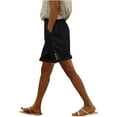 thumbnail image 1 of Cotton Linen Shorts Women Knee Length Elastic Waist Loose Shorts with Pockets Summer Bermuda Shorts Lightweight Short Casual Half Pants Vacation Beach Lounge Wear, 1 of 6