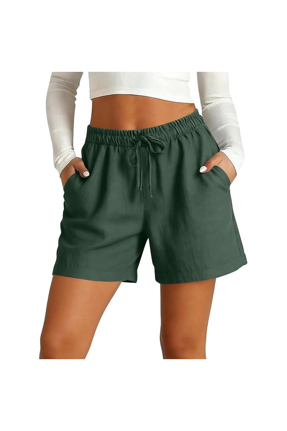 Cotton Linen Shorts for Women Tapered Pant Palazzo Pants Gauze Short High Waisted With Pockets Baggy Wide Leg Shorts Loose Fit Shorts Juniors Shorts Elastic Waist Drawstring Comfy Shorts