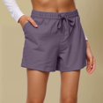 thumbnail image 1 of Cotton Linen Shorts for Women Y2k Fit 7 Inch Inseam High Waisted Mid-Thigh Drawstring Stretchy Bermuda Shorts Cute Tall Vacation Shorts with Pockets Purple XXL, 1 of 6