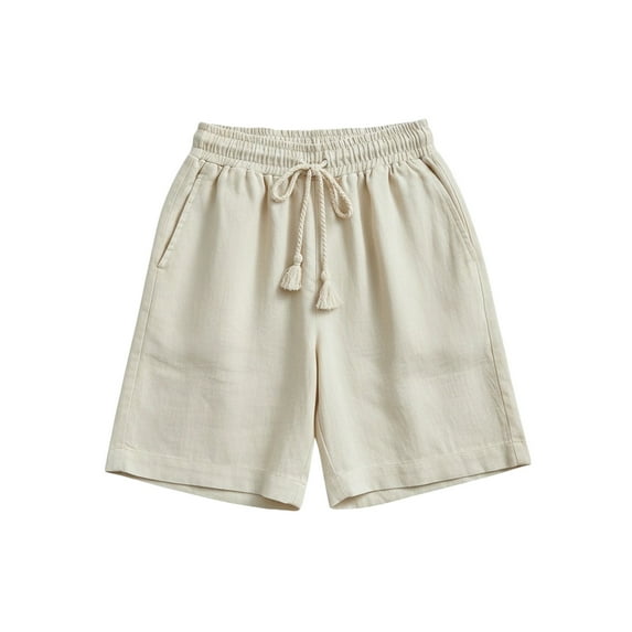 Cotton Linen Shorts Womens Solid Colour Summer Shorts Bermuda Shorts with Pockets Drawstring Elastic Waisted Wide Leg Pant Loose Fit Pant Work Office Casual Pants Workout Holiday