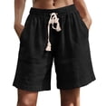 thumbnail image 1 of Cotton Linen Shorts Womens Solid Colour Summer Shorts Bermuda Shorts with Pockets Drawstring Elastic Waisted Wide Leg Pant Loose Fit Pant Work Office Casual Pants Workout Holiday, 1 of 7