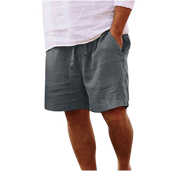 Cotton Linen Shorts for Men Big & Tall Casual Solid Color Cropped Half Pants with Pockets Plus Size Summer