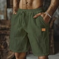 thumbnail image 1 of Cotton Linen Shorts for Men Elastic Waist Drawstring Lightweight Breathable Loose Fit Casual Beach Shorts with Pockets Army Green S, 1 of 6