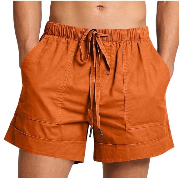 Cotton Linen Shorts for Men Lightweight Cool Hawaiian Drawstring Elastic Waist Short Pants with Pockets Fathers Gift