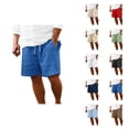 thumbnail image 1 of Cotton Linen Shorts for Men Summer Casual Lightweight Wide Straight Leg Loose Beach Shorts with Pockets, 1 of 9