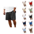 thumbnail image 1 of Cotton Linen Shorts for Men Summer Casual Lightweight Wide Straight Leg Loose Beach Shorts with Pockets, 1 of 9