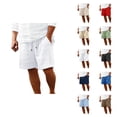 thumbnail image 1 of Cotton Linen Shorts for Men Summer Casual Lightweight Wide Straight Leg Loose Beach Shorts with Pockets, 1 of 9