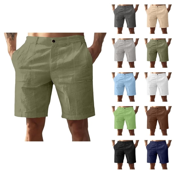 Cotton Linen Shorts for Men Summer Casual Lightweight Wide Straight Leg Relaxed Fit Beach Shorts with Pockets