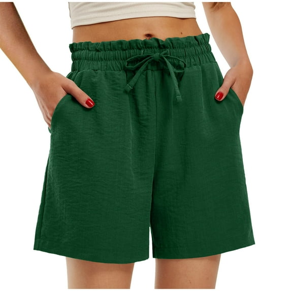 Cotton Linen Shorts for Women Dressy Casual Trouser Pleated Drawstring Waisted Loose Short Pant