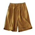 thumbnail image 1 of Cotton Linen Shorts for Women Elastic High Waist Wide Leg Shorts Casual Lightweight Summer Knee Length Lounge Pants, 1 of 5