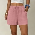 thumbnail image 1 of Cotton Linen Shorts for Women Elastic Waist Drawstring Summer Beach Shorts with Pockets Pink 2XL, 1 of 8