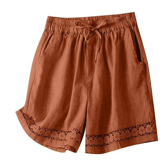 Cotton Linen Shorts for Women Elastic Waist Drawstring Wide Leg Summer Shorts Solid Casual Loose Comfy Lounge Pants