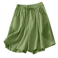 thumbnail image 1 of Cotton Linen Shorts for Women Elastic Waist Drawstring Wide Leg Summer Shorts Solid Casual Loose Comfy Lounge Pants, 1 of 5