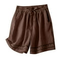 thumbnail image 1 of Cotton Linen Shorts for Women Elastic Waist Drawstring Wide Leg Summer Shorts Solid Casual Loose Comfy Lounge Pants, 1 of 5