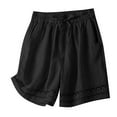 thumbnail image 1 of Cotton Linen Shorts for Women Elastic Waist Drawstring Wide Leg Summer Shorts Solid Casual Loose Comfy Lounge Pants, 1 of 5