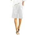 thumbnail image 1 of Cotton Linen Shorts for Women High Waisted Workout Pull On Solid Shorts 2024 Summer Casual Drawstring Knee Length Shorts, 1 of 9