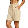 thumbnail image 1 of Cotton Linen Shorts for Women Plus Size Drawstring Elastic Waist Summer Beach Vacation Bermuda Shorts with Pockets, L, 1 of 7