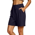 thumbnail image 1 of Cotton Linen Shorts for Women Plus Size Drawstring Elastic Waist Summer Beach Vacation Bermuda Shorts with Pockets, M, 1 of 7