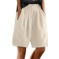 thumbnail image 1 of Cotton Linen Shorts for Women Solid Color Elastic Waisted Loose Women's Casual Pants Women Summer Bermuda Shorts Knee Length Shorts Beach Shorts, 1 of 6