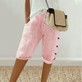thumbnail image 1 of Cotton Linen Shorts for Women Striped Printed Drawstring Mid Waisted Knee Length Straight Leg Bermuda Short with Pockets 4th of July, 1 of 7