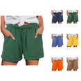 thumbnail image 1 of Cotton Linen Shorts for Women Summer Casual Elastic Waist Straight Leg Relaxed Fit Lightweight Beach Shorts with Pockets, 1 of 6