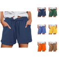 thumbnail image 1 of Cotton Linen Shorts for Women Summer Casual Elastic Waist Straight Leg Relaxed Fit Lightweight Beach Shorts with Pockets, 1 of 7