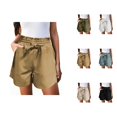 thumbnail image 1 of Cotton Linen Shorts for Women Summer Casual Lightweight Elastic High Waist Wide Leg Loose Flowy Beach Shorts with Pockets, 1 of 6