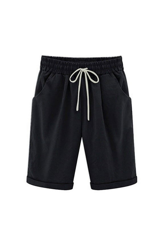 Cotton Linen Shorts for Women Summer Casual Lightweight Elastic High Waisted Half Pants with Pockets