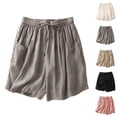 thumbnail image 1 of Cotton Linen Shorts for Women Summer Casual Lightweight Elastic Waist Wide Leg Loose Flowy Shorts with Pockets, 1 of 4