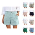 thumbnail image 1 of Cotton Linen Shorts for Women Summer Casual Lightweight Wide Straight Leg Loose Work Shorts with Pockets, 1 of 4