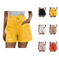 thumbnail image 1 of Cotton Linen Shorts for Women Summer Casual Soft Lightweight Elastic High Waist Wide Leg Loose Beach Shorts with Pockets, 1 of 7