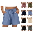 thumbnail image 1 of Cotton Linen Shorts for Women Summer Casual Soft Lightweight Elastic Waist Wide Leg Loose Beach Shorts with Pockets, 1 of 6