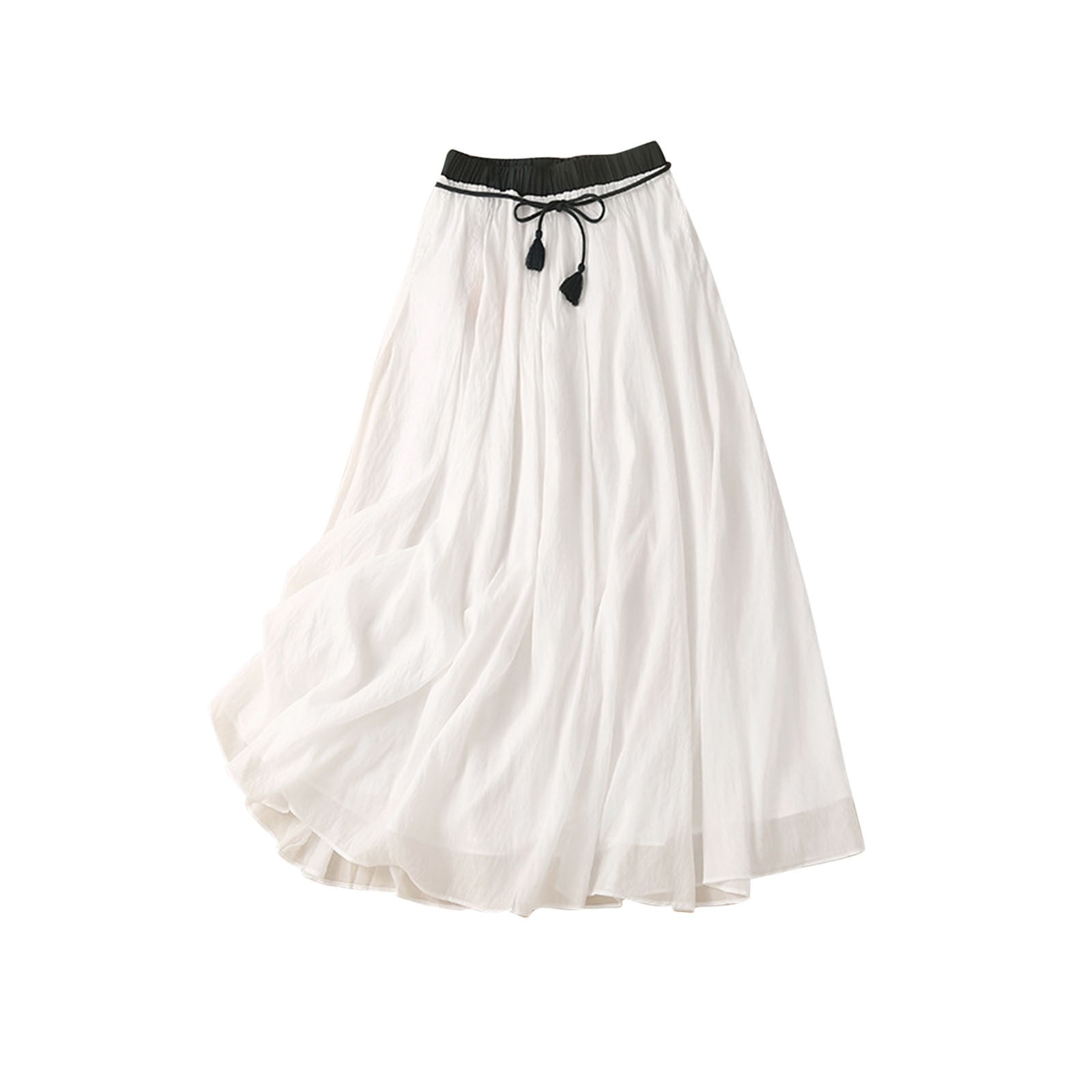 Women's Fashion Cotton Linen A-Line Hip Mid Waist Long Skirt