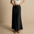 thumbnail image 1 of Women’s Cotton-Linen Maxi Skirt with Low Rise Drawstring Waist Casual Flowy A-Line Long Skirt Black XXL, 1 of 6