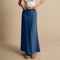 thumbnail image 1 of Cotton Linen Skirts for Women Maxi Length Summer Skirts Drawstring Low Rise A-Line Casual Loose Flowy Long Beach Skirt Dark Blue XL, 1 of 6