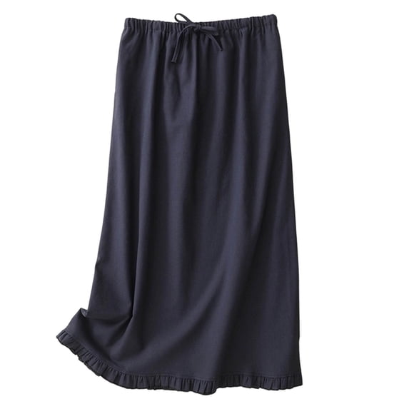 Cotton Linen Skirts for Women Spring Summer Beach Casual A Line Elastic High Waisted Flowy Midi Long Skirt Navy XXL(XXL)