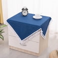 thumbnail image 1 of Cotton Linen Square Table Cloth:Farmhouse Table Cover Stitching Tassel,Washable Square Round Table Protector,Tabletop Decorations for Dinning Room Party Kitchen (Tassel - Navy Blue, 36"×36"), 1 of 10