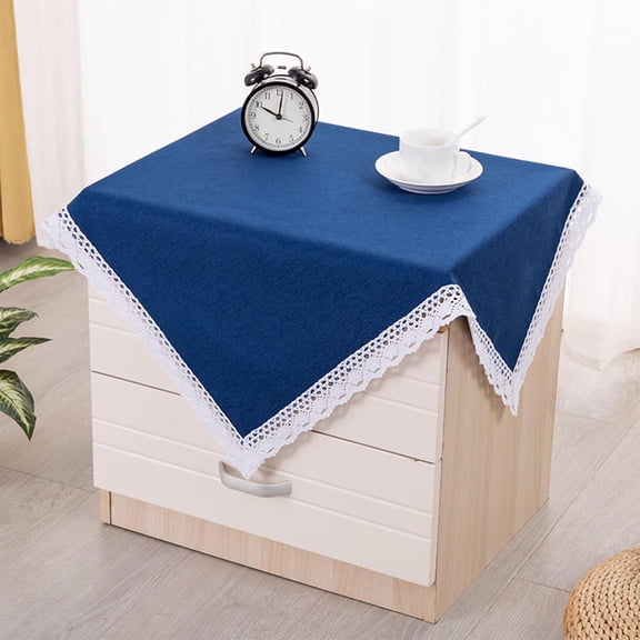 Cotton Linen Square Table Cloth:Farmhouse Table Cover Stitching Tassel,Washable Square Round Table Protector,Tabletop Decorations for Dinning Room Party Kitchen (Lace - Navy Blue, 24"×24")