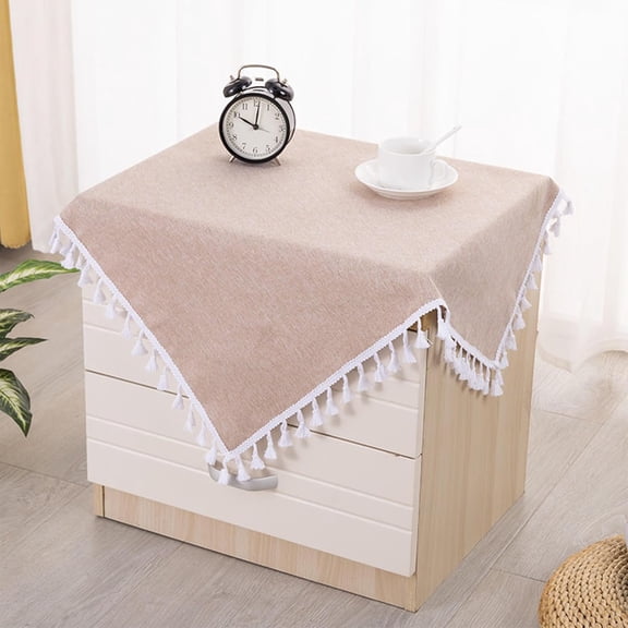 Cotton Linen Square Table Cloth:Farmhouse Table Cover Stitching Tassel,Washable Square Round Table Protector,Tabletop Decorations for Dinning Room Party Kitchen (Tassel - Brown, 24"×24")