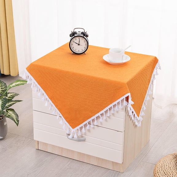 Cotton Linen Square Table Cloth:Farmhouse Table Cover Stitching Tassel,Washable Square Round Table Protector,Tabletop Decorations for Dinning Room Party Kitchen (Tassel - Orange, 24"×24")